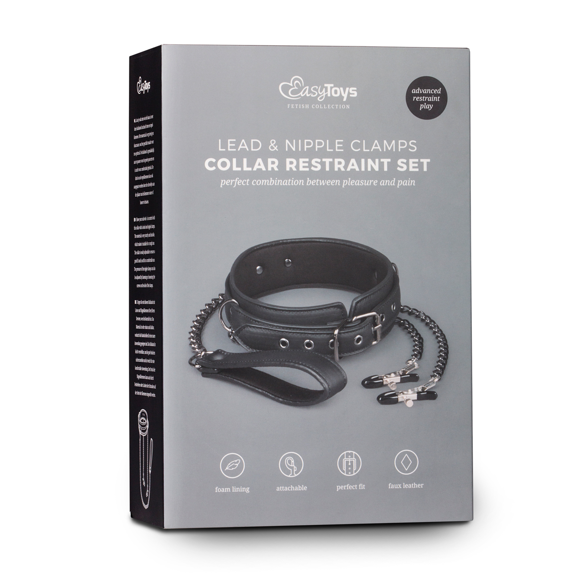 so it will surely fit. The collar and the clamps are connected by metal chains. With this collar you will definitely experience excting and sexy SM play.