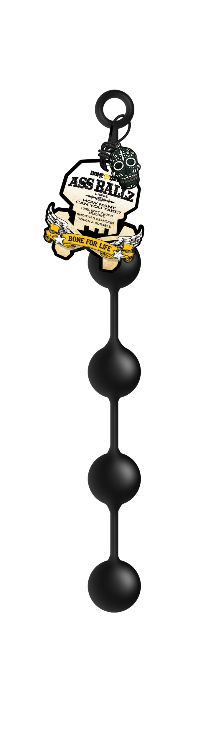 matte surface has a soft touch silicone finish. Each of the 4 insertion balls are 2” (5cm) with 2” (5cm) length of durable silicone between each. Ass Ballz are extremely pliable and have a ringed handle for a secure grip and easy manipulation. </span><br /><br /><span>Length 18” (46cm) </span><br /><span>Ball Width 2” (5cm) </span><br /><br /><span>100% Medical Grade Silicone </span><br /><span>Soft Touch Silicone </span><br /><span>Extremely Durable </span><br /><span>This product is completely hypoallergenic