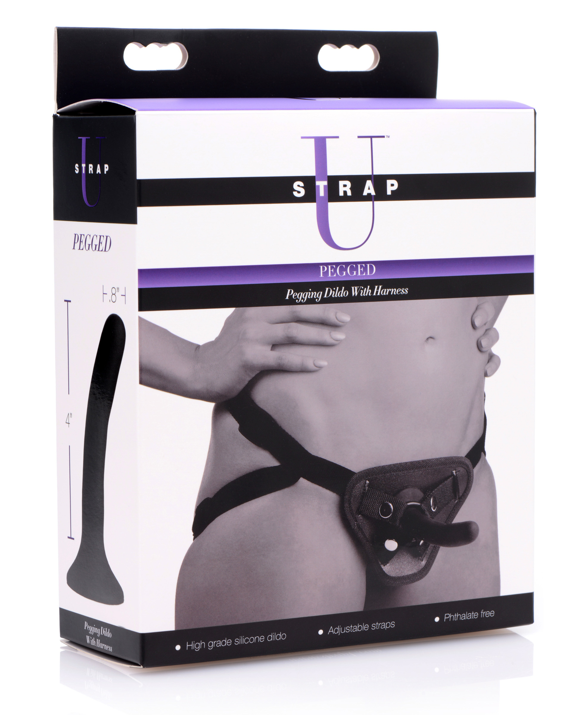 but still flexible to conform to the inner demands of the body. The slight curve provides a subtle stimulation to the prostate. The harness allows for the adjustment of the waist strap and leg straps so that it is comfortable and secure during use. A small pocket inside the front panel is designed to accommodate a vibrating bullet for additional pleasure. Non-porous and phthalate-free