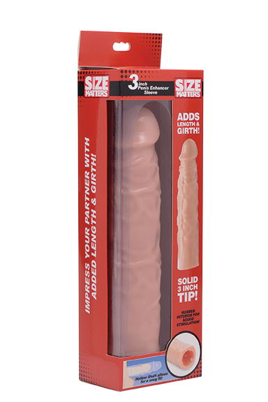 with a bold head and bulging veins all down the shaft. Just lube up and shove your dick inside to give your partner a new sensation to try out during sex! The solid 3 inch tip is followed by a hollow interior that allows for a snug and secure fit. You will love the huge nubs massaging your member on the inside. Create a custom fit by trimming the bottom of the sleeve to the perfect size! This material is compatible with silicone and water-based lubricants. Use warm water and mild soap or a toy cleaner to clean after use.</p>