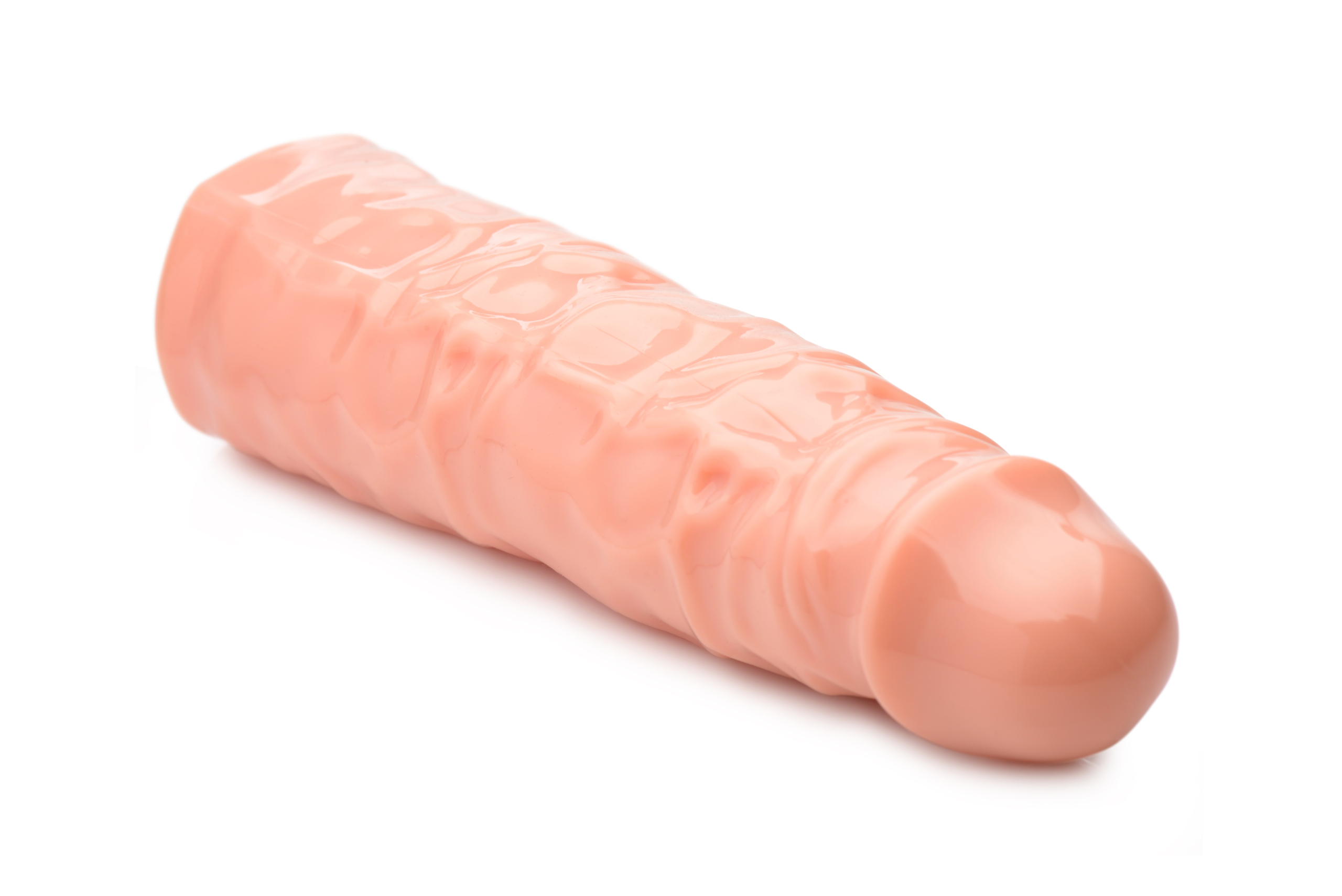 Gain three inches of solid length and about an inch of girth with this penis enhancing sleeve! The firm