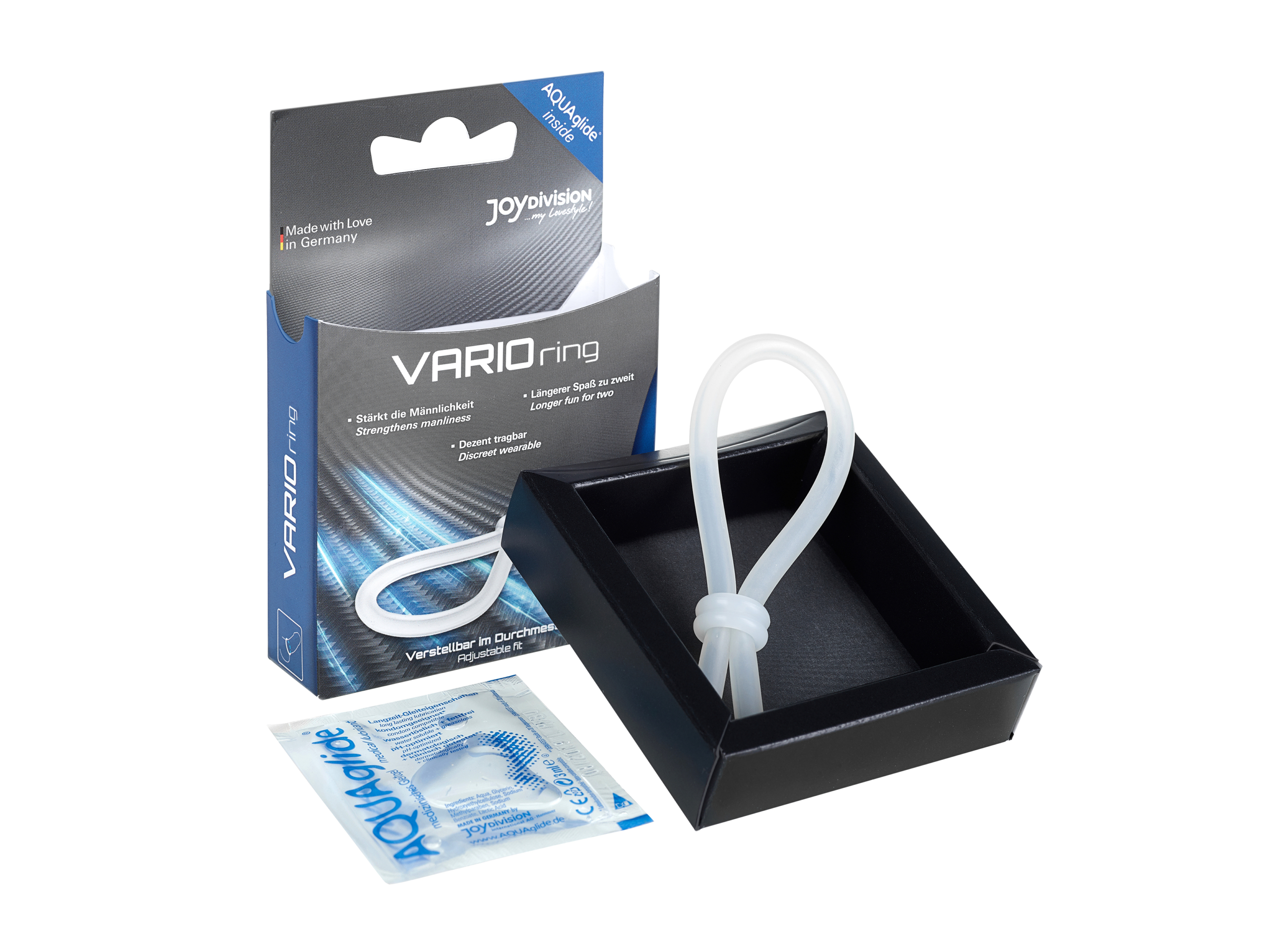 VAClimaxing together – VARIOring finally makes it possible! The firm fit effectively strengthens the erection and prevents premature ejaculation. VARIOring is adjustable in size. Enjoy lovemaking that lasts for longer!