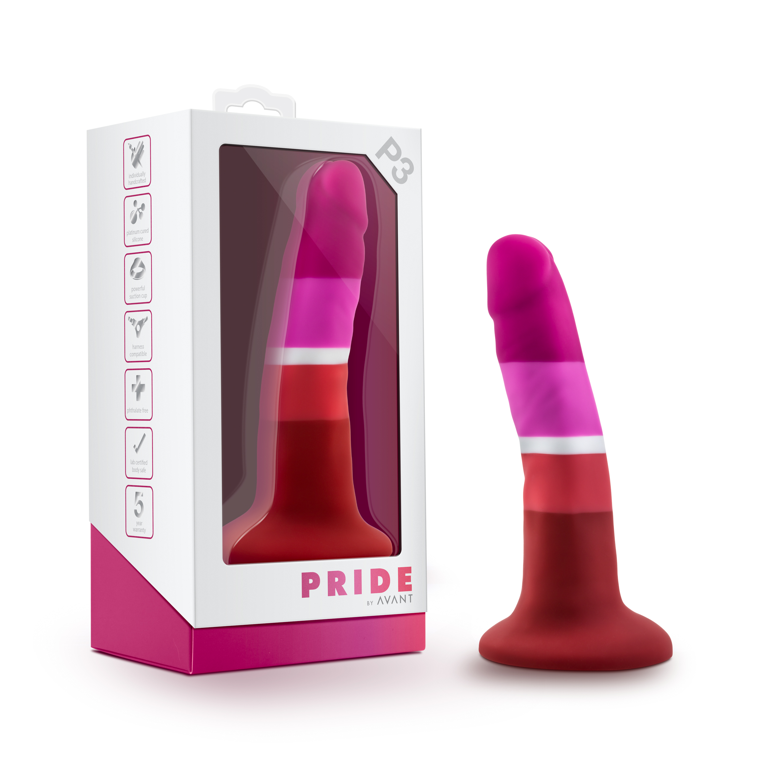 and beautiful - meet Pride by Avant. These unique artisanal toys are crafted with care and with your pleasure in mind. Our plugs anchor safely outside your body. Our penetrative toys are harness compatible and feature a deep