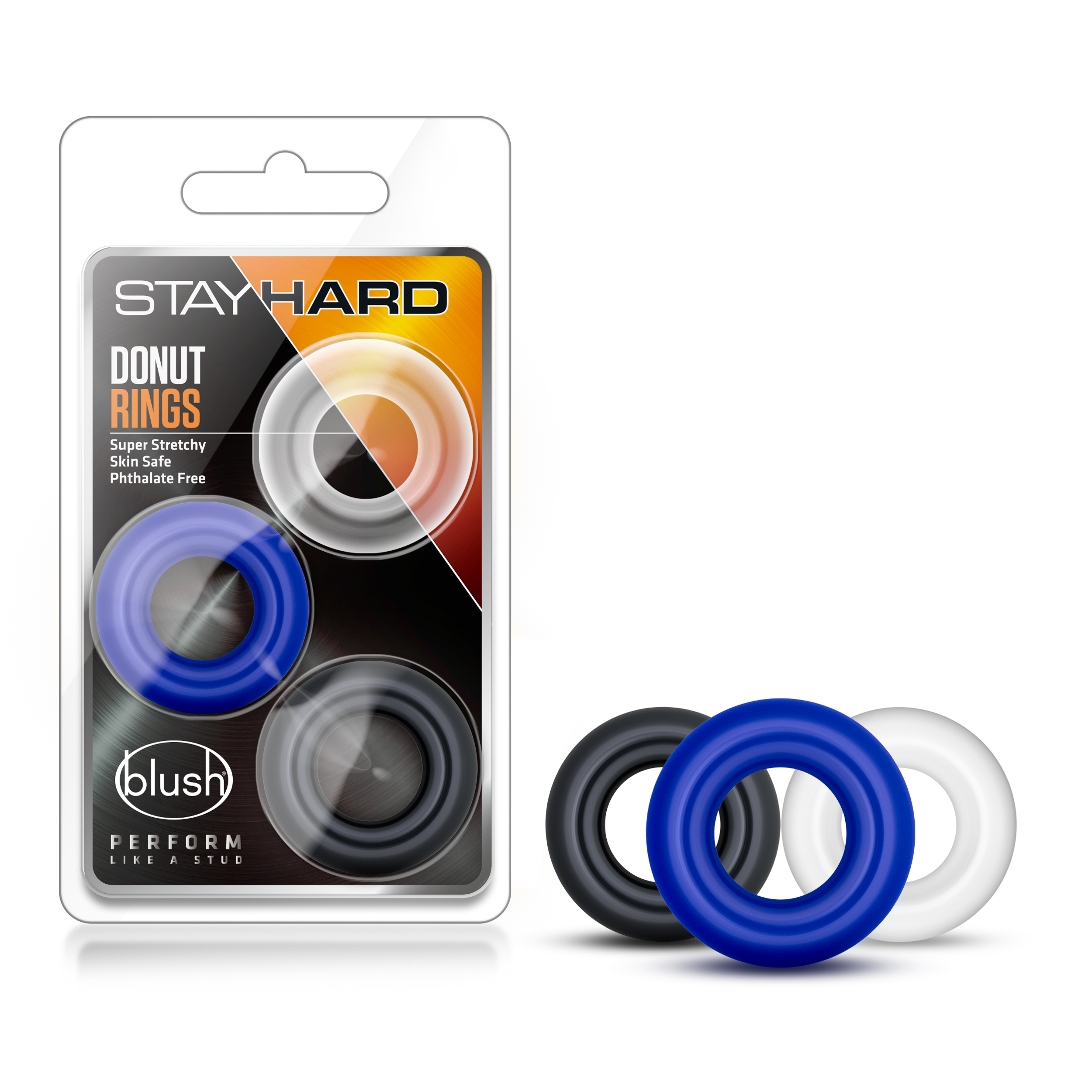 bigger and prolong your play! Stay Hard cock rings provide amazing benefits as these can be used around the shaft or both the shaft and testicles to increase both your size and stamina. This trio of cock rings are also made of super stretchy elastomer. Easy to clean and good to go again and again-- just like you!</p><ul><li>EASY TO USE - Just Stretch And Slip Over Your Cock Or You Can Roll It On Or Off</li><li>SUPER STRETCHY - To Accommodate All Sizes. Wrap Around Your Penis 2 Or 3 Times For A Snugger Fit</li><li>STRONG - High Tensile Strength TPE Resists Snapping</li><li>VERSATILE - Wear All Three at Once