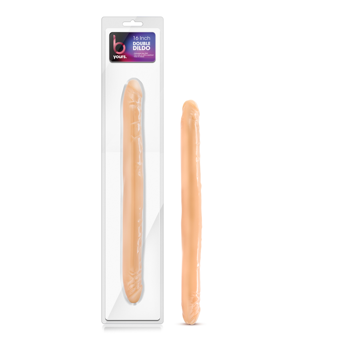 that leaves 8 inches for each of you. This Double Dildo is realistic with a pronounced head on each end to increase pleasure. Our double dildo is also flexible enough to be used for double penetration. Made of fragrance and Phthalate Free PVC: this toy is body safe and easy to clean! Just wash with warm soap and water