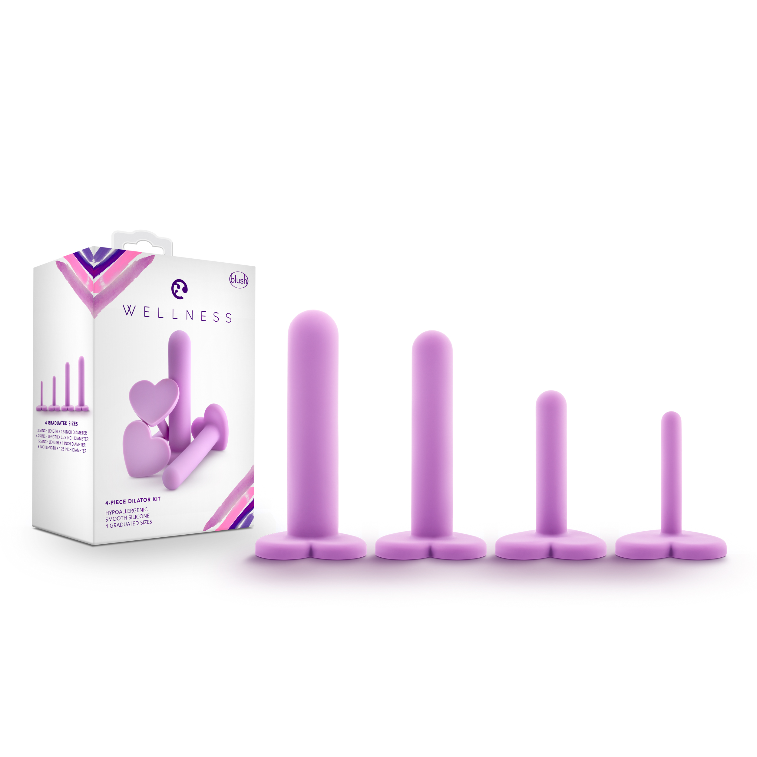 the Wellness Set lets you start small and move upward in size whenever you feel ready. These dilators' heart-shaped bases are a cute