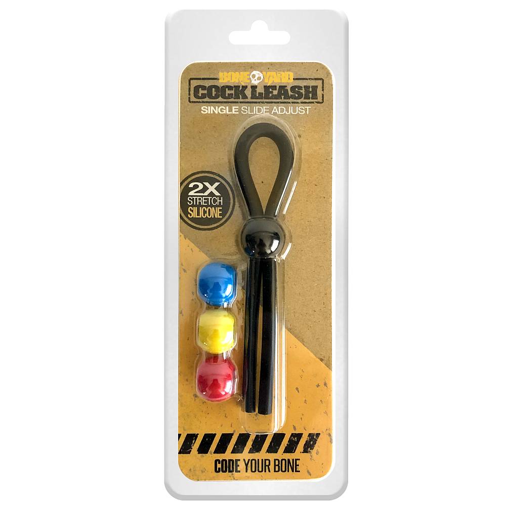 <p>The Boneyard Cock Leash fits around your shaft