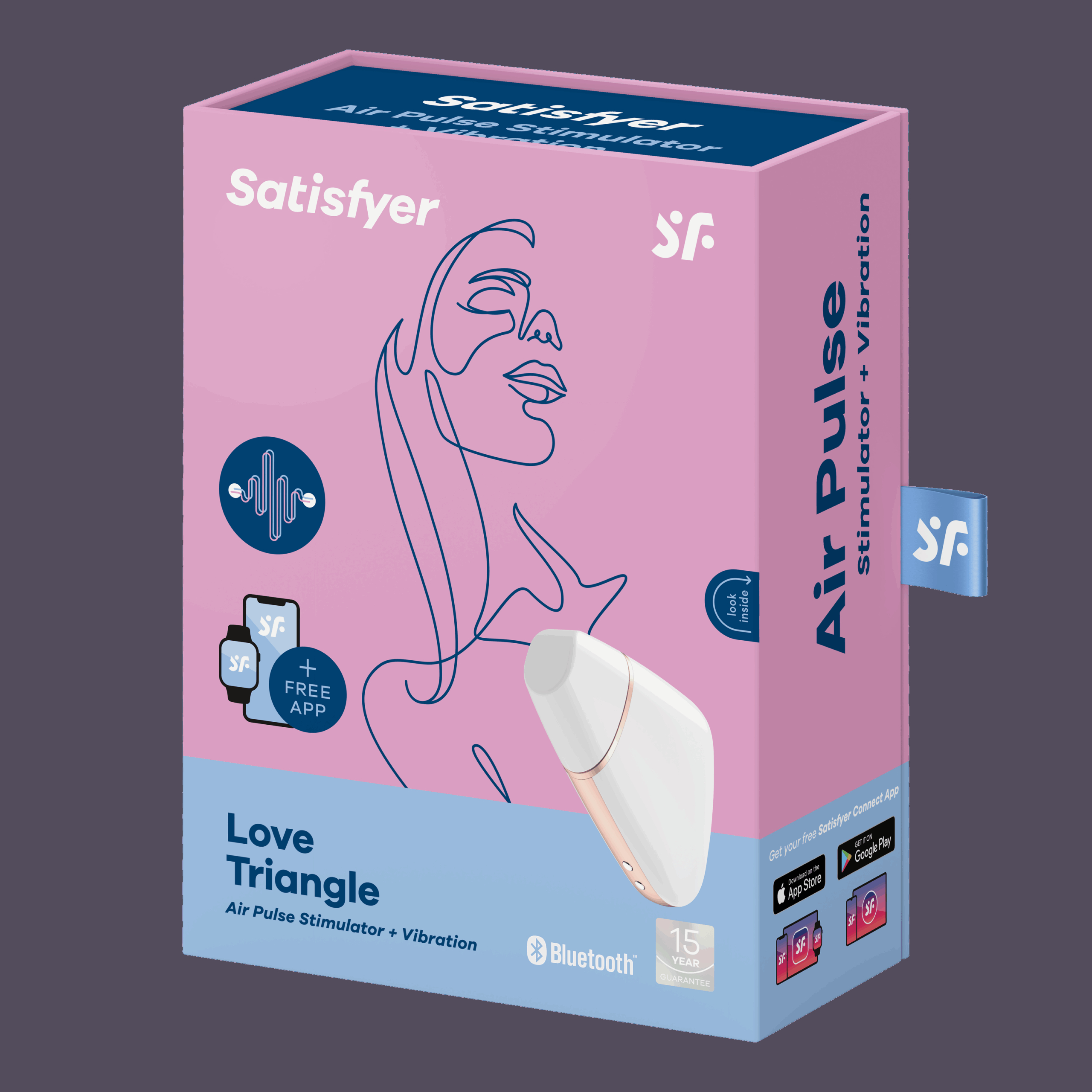 The LOVE TRIANGLE is APP ENABLED and blissfully combines Air-Pulse Technology and vibrations in a clever