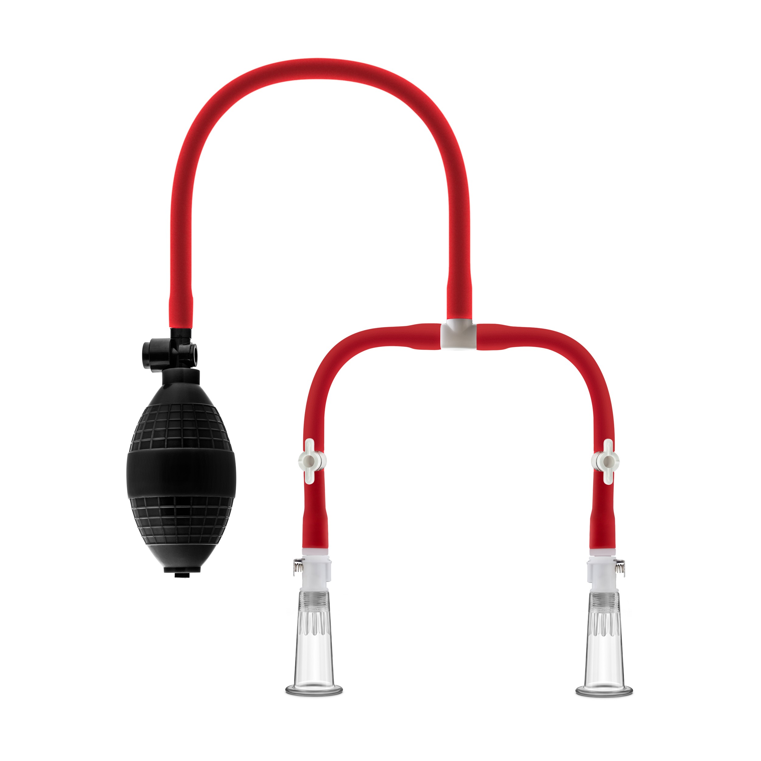 making this system great for either solo play or with a partner. The acrylic cylinders of the Beginners Nipple Pumping System are designed for those who are new to nipple enhancement. With non-porous silicone tubing and acrylic cylinders