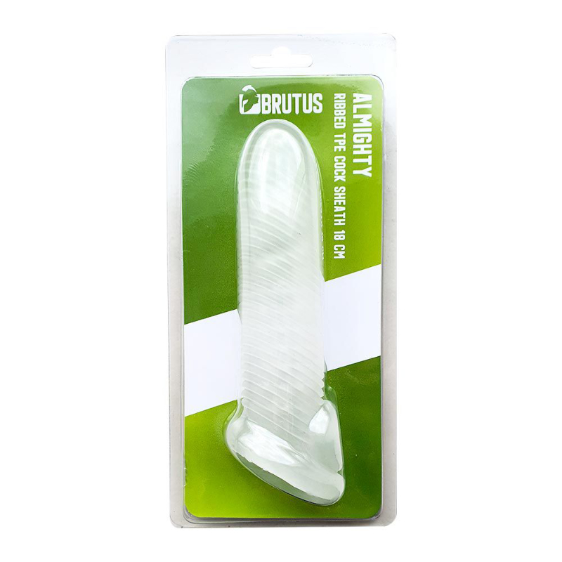 <p>The Almighty is 18 cm of ribbed and dotted pleasure made out of premium TPE that adds girth and provides ultimate pleasure for both! It has a ribbed structure both on the inside and outside of the sheath.</p>