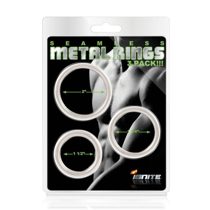 <p>Seamless Metal Cock Ring 3 Pc Set consisting of 51mm