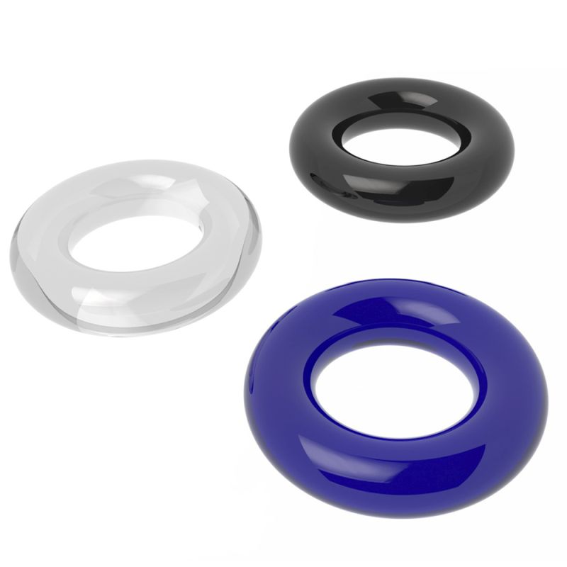 Donut Rings 3 pack in black blue and clear.