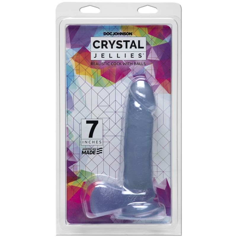 The Crystal Jellies 7 Inch Realistic Cock with Balls features a lifelike phallic shape complete with realistic veins and skin texture.
