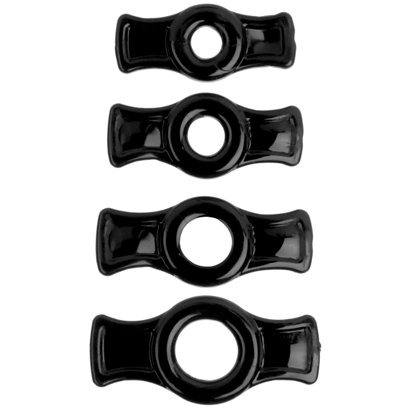 <p>These TitanMen Tools Cock Rings stretch to fit with the aid of easy to grip side tabs. Each set contains 4 rings ranging in size from 0.4inch to 0.75 inch unstretched.</p>