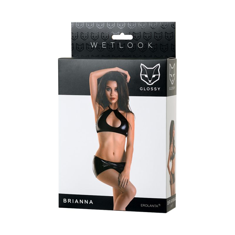The Glossy Brianna Wetlook Set includes a top with a sexy neckline that will create a push-up effect for the chest and a tight miniature skirt.
