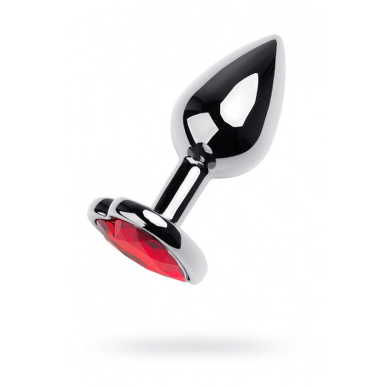 <p>Silver Metal Anal Plug w Red Ruby Heart Gem Small.</p>