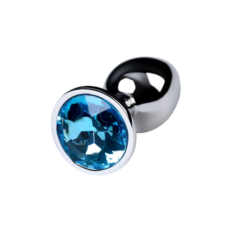 Silver Metal Anal Plug w Blue Topaz Crystal Small