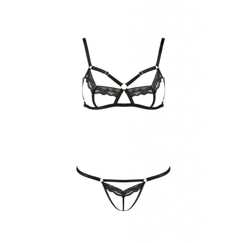 The sophisticated arrangement of the straps sensually wraps the bust