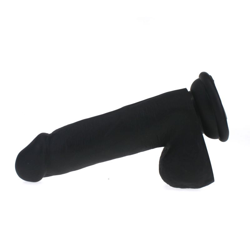 Large Penis shaped dildo with balls on a suction base in black colour