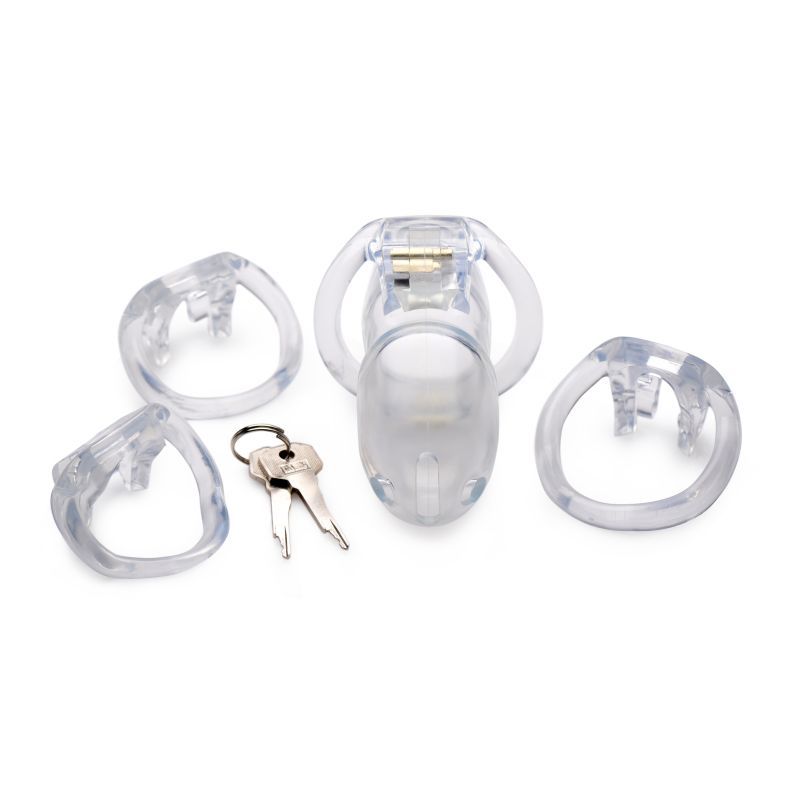 Confine your sub in this clear chastity prison! The Clear Captor locks your partners sexuality in clear view