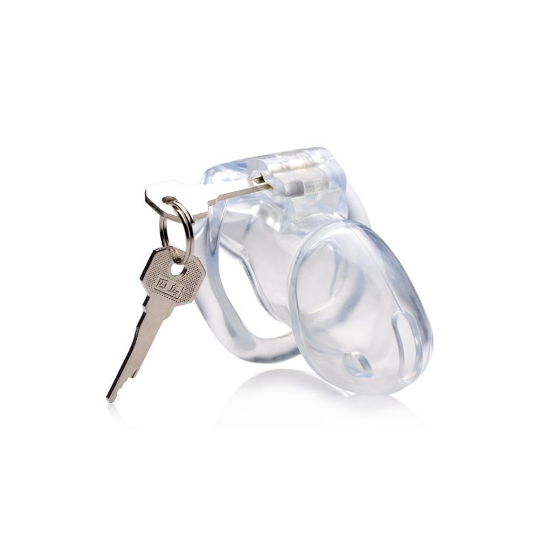 Confine your sub in this clear chastity prison! The Clear Captor locks your partners sexuality in clear view