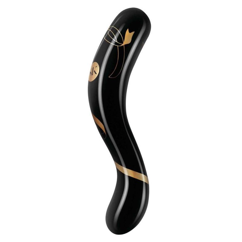 <p>Each curved end of this smooth glass dildo can be used for deep