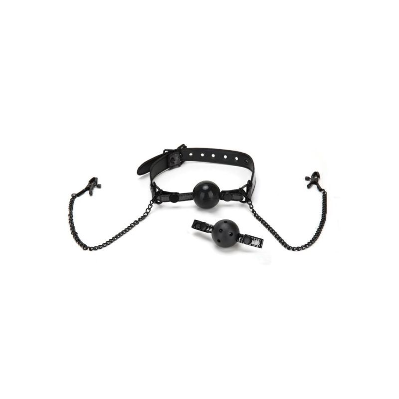 <p>The Diamond Ball Gag and Nipple Clips conveniently combines two of the must have accessories for pleasure and pain. Featuring a set of nipple clips that can be adjusted to the wearers preference