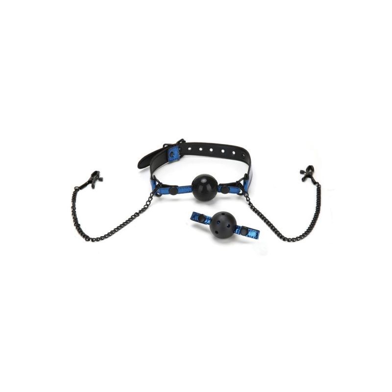 <p>The Diamond Ball Gag and Nipple Clips conveniently combines two of the must have accessories for pleasure and pain. Featuring a set of nipple clips that can be adjusted to the wearers preference