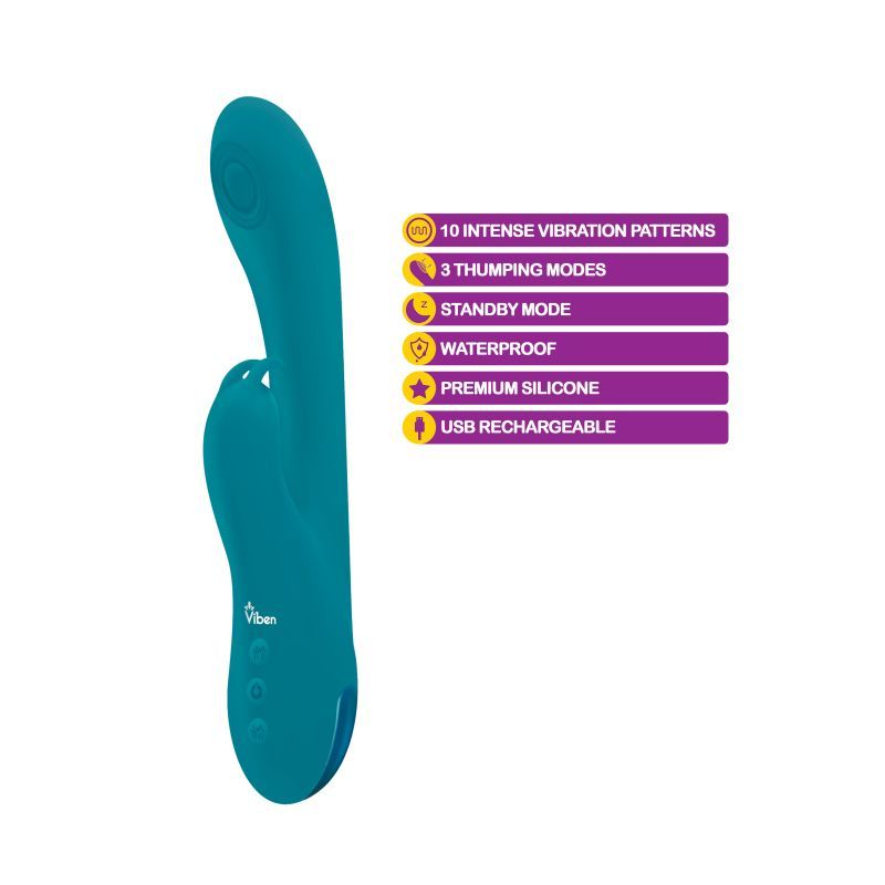 This rabbit vibe features a unique thumping function that vibrates and pulsates for unrivaled G spot stimulation while Razzles soft flexible rabbit ears quiver intensely against the clitoris.
