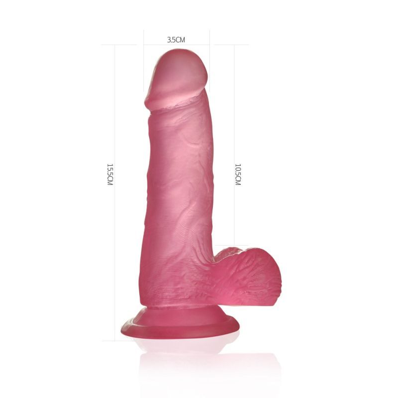 This gently small curved realistic dildo has a veined shaft