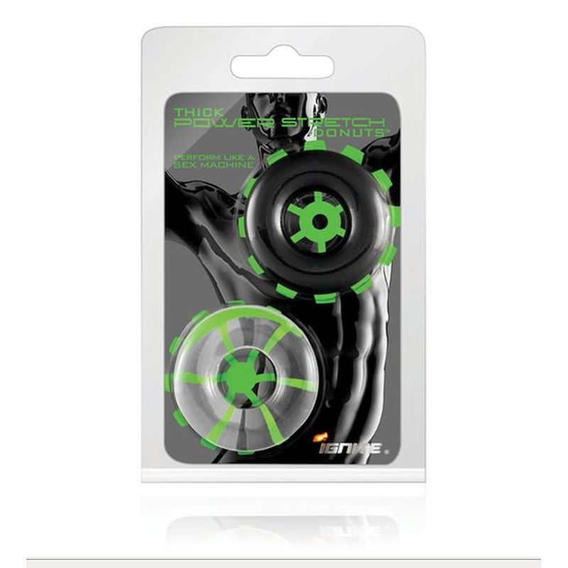 <p>This 2 piece Donut cock ring pack comes in black and clear. They are made from phthalate free PVC</p>