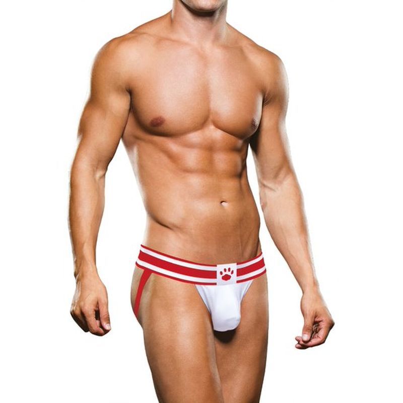 this jock features a white and red two tone waistband