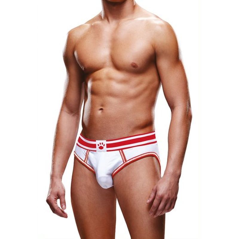 these briefs feature a red and white two tone waistband