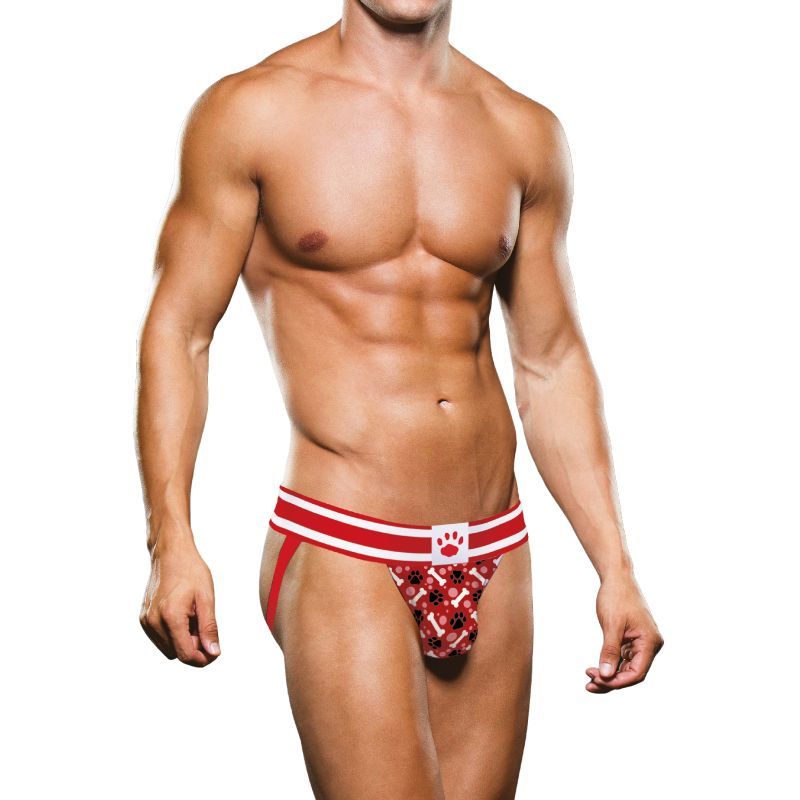 this jock strap features a white and red two-tone waistband
