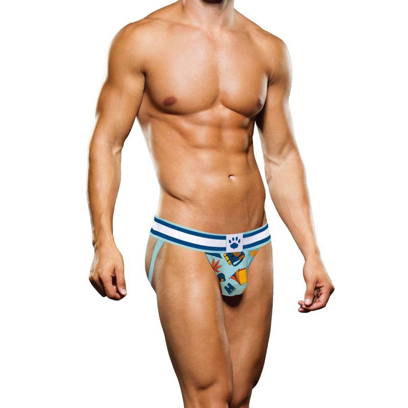sleekly designed jock strap. The dual coloured strap goes around the waist and the back straps are light blue.</p>