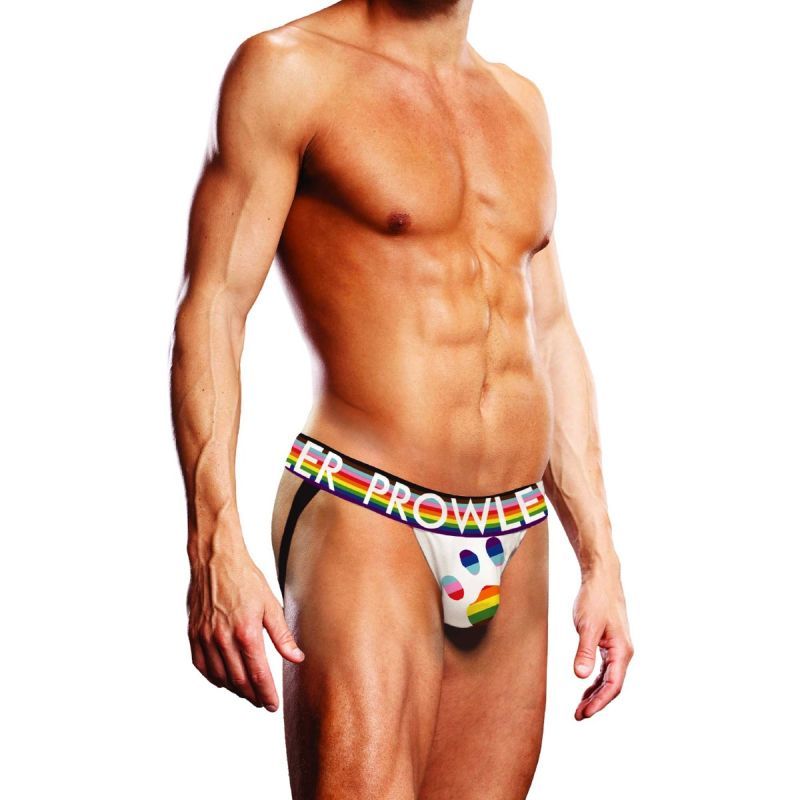 this jock strap features a rainbow oversized paw and waistband and thick back straps.</p>