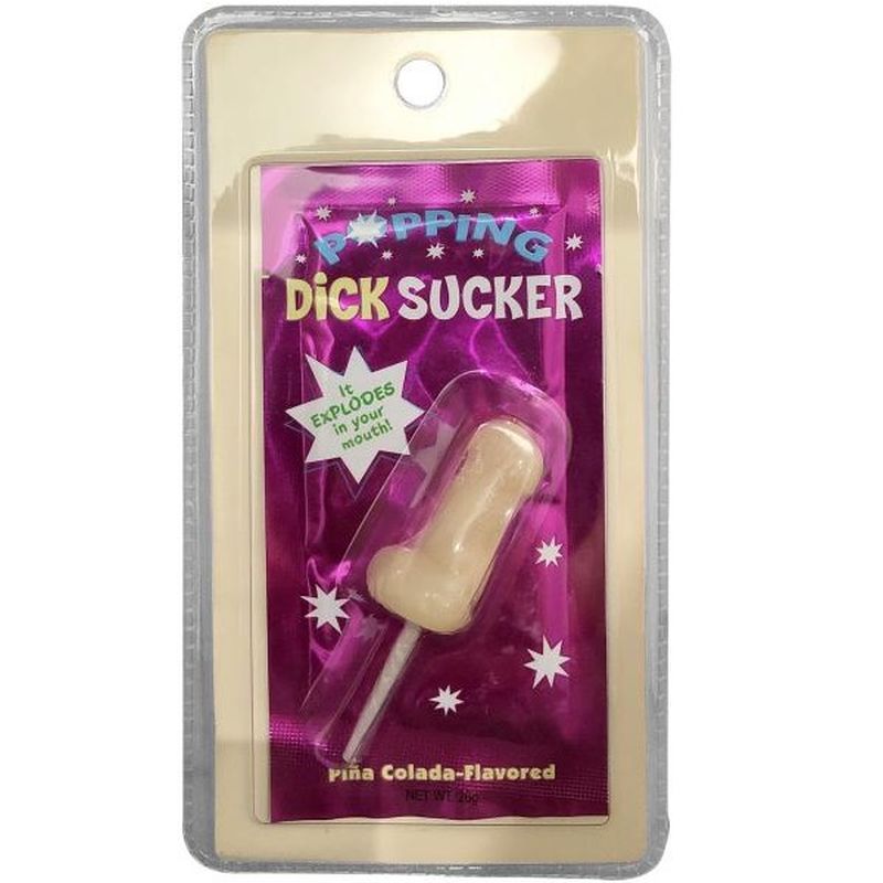 <p>The popping Dick Sucker is a Pina Colada flavoured dick sucker that explodes in your mouth when you dip your sucker into the popping candy included.</p>