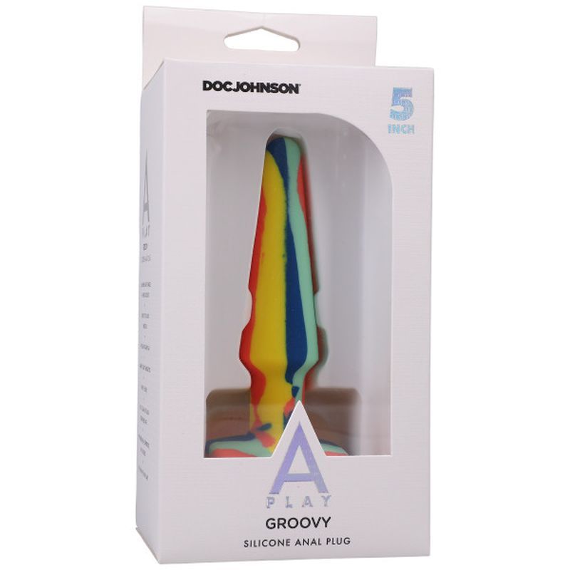 The A-Play Groovy is a soft multi-colored anal plug made of health-grade silicone. Its tapered tip and wide base make for safe