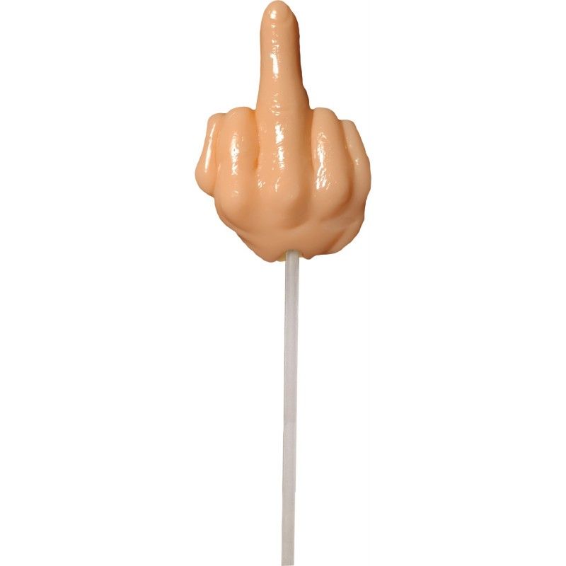 Butterscotch flavoured Lollipop. Giving you the "Finger".