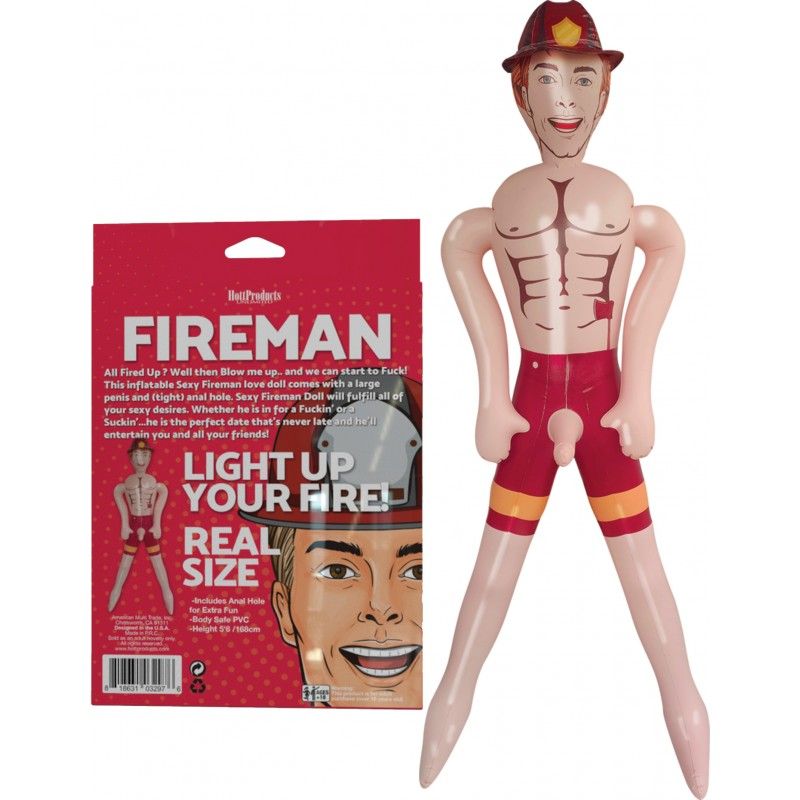 All Fired Up? Well then Blow me up.. and we can start to Fuck. This inflatable Sexy Fireman love doll comes with a large penis and (tight) anal hole. Sexy Fireman Doll will fulfill all of your sexy desires. Whether he is in for a Fuckin’ or a Suckin’...he is the perfect date that's never late and he'll entertain you and all your friends.Features: