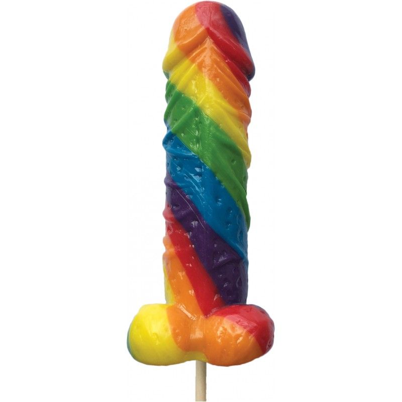 Pecker Shaped Lollipop. Multi-fruit flavoured rainbow candy.