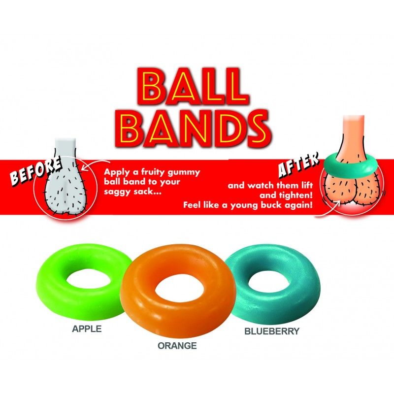 Ball Bands - 3 Edible Fruity Gummy Testicular Bands. Flavours include Apple