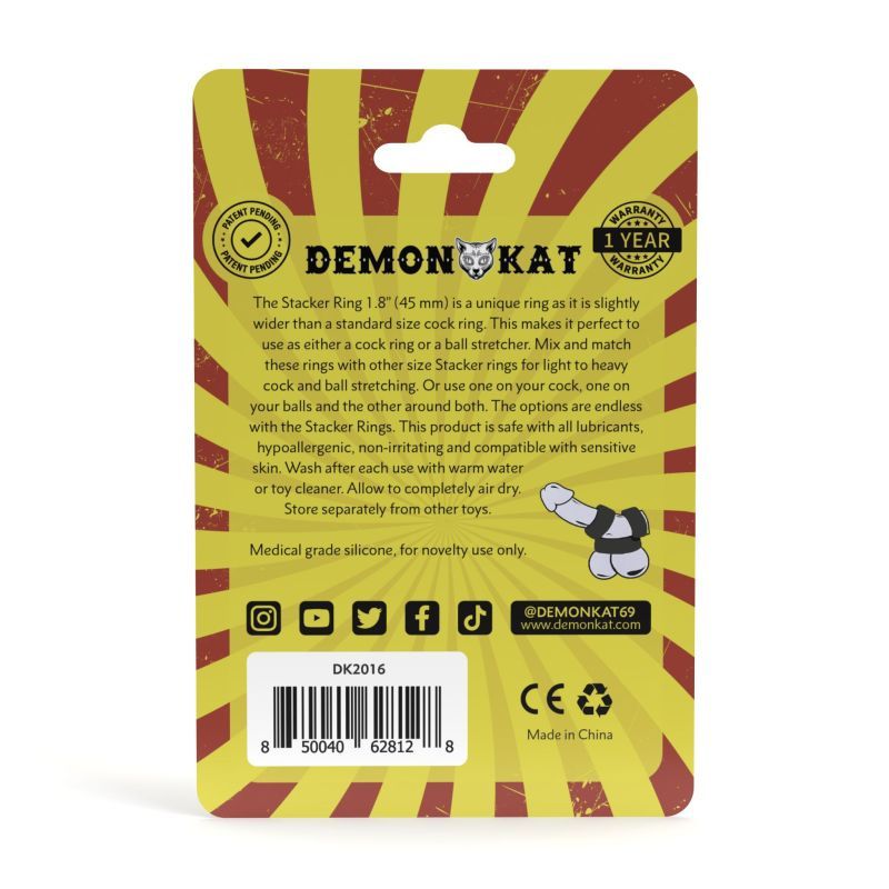The Stacker Ring 1.8” (45mm) is a unique ring as it is slightly wider than a standard size cock ring. This makes it perfect to use as either a cock ring or a ball stretcher. Mix and match these rings with other size Stacker rings for light to heavy cock and ball stretching. Or use one on your cock