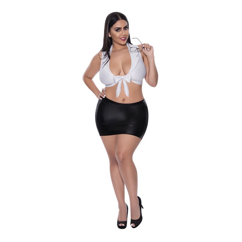 this style includes: a white halter top with fold down collars and tie closure in the front