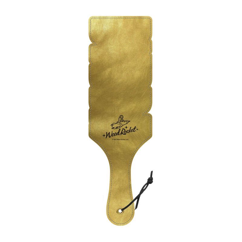 This “Daddy” paddle is just the right mixture of high class and naughty fun! Featuring a shimmering gold cut-out design and textured polyurethane surface for fetishy fun in the bedroom or anywhere spanking is permitted!