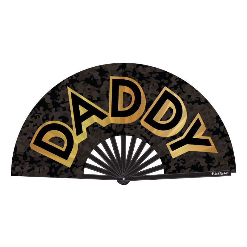 <p>Cool yourself in style with this “Daddy” large-sized folding hand fan. Show off your fetish in elegant black and gold. Colourful and fun with just the right attitude! Made of glossy bamboo ribs and high-quality satin material.</p>