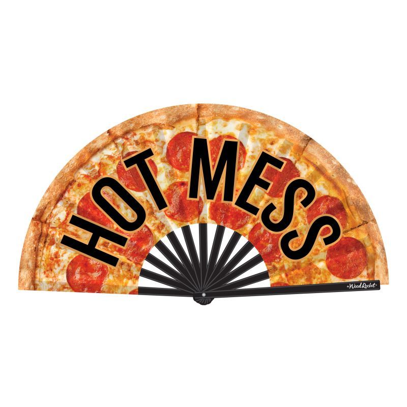 <p><span>Cool yourself in style with this “Hot Mess” large-sized folding hand fan. The realistic pizza design is colourful and fun with just the right attitude! Made of glossy bamboo ribs and high-quality satin material.</span></p>