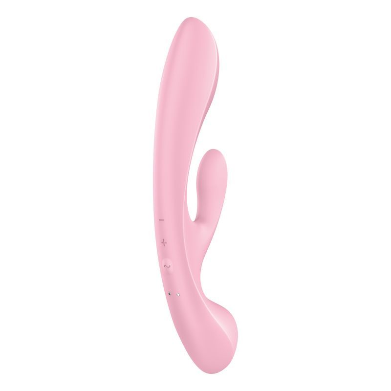 We can't say whether the massager or the rabbit vibrator came first. But what we do know: The Satisfyer Triple Oh will give you endless joy and orgasmic flights of fancy! The vibrator scores visually with its curvy and sporty design and has 3 internal power motors. The rabbit vibrator stimulates your G-spot and clitoris at the same time. The massage function can be enjoyed all over the body