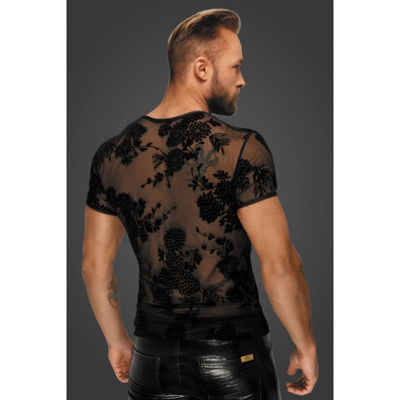 Slinky flock embroidery t-shirt for men. A sexy and playful top for many occasions.