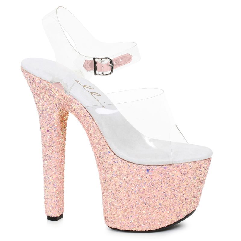 Does your dancing need a bit of sparkle? These stunning peach glitter platform 7 inch stiletto sandals are the perfect pick! (And no